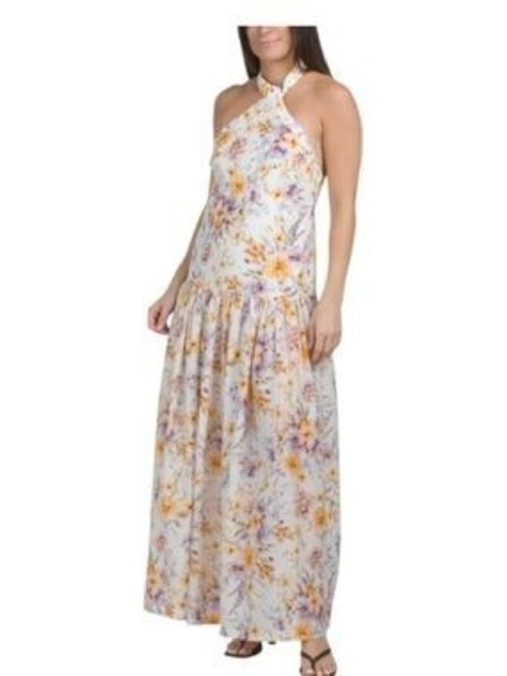Aqua Blu Lilas Tie Halter Floral Silk/Cotton